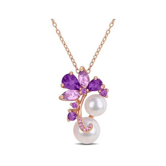 1.95 Carat (ctw) Amethyst and Rose-De-France Freshwater Pearl Silver Pendant